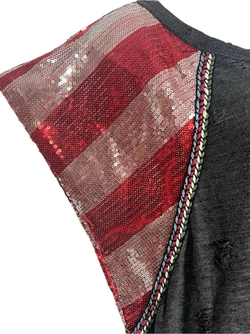 BiBi USA Flag Sequin Sleeve Top M Jersey Distressed Grunge Patriotic Americana - Picture 3 of 9